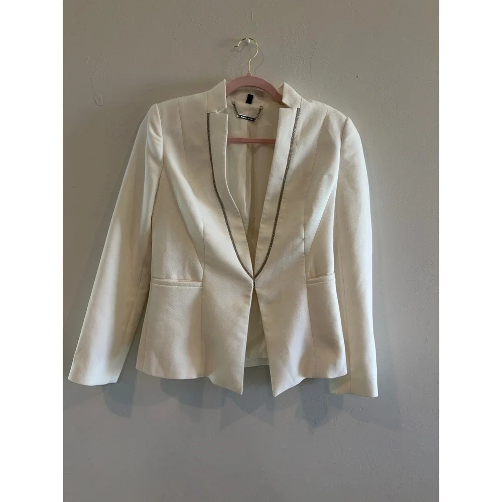 White House Black Market White Chain Trim Open Front Blazer 570244983 Size 2